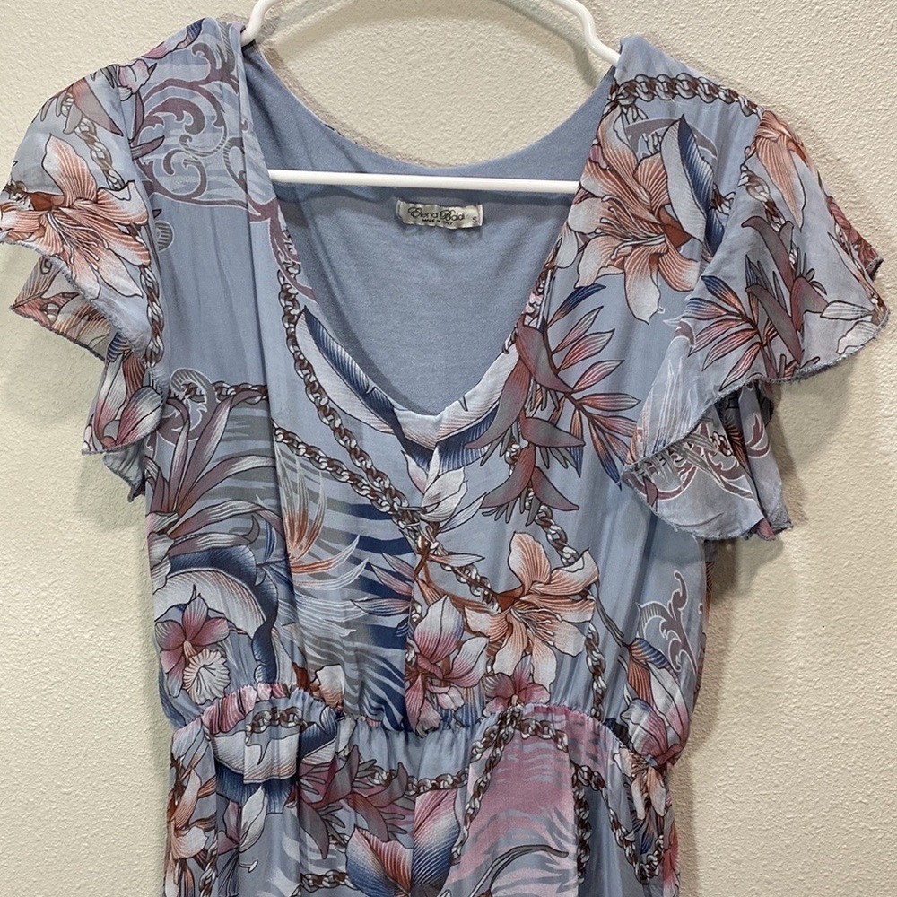 Elena‎ Baldi silk blend dress blue floral - Picture 2 of 11